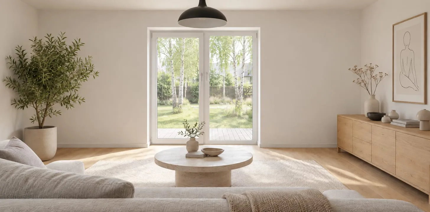 Salon z przeszkleniem: okno balkonowe